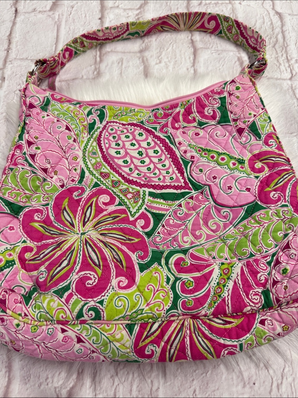 Vera Bradley Pink & Green Paisley Quilted Shoulder Bag with Matching Wallet - Picture 8 of 16